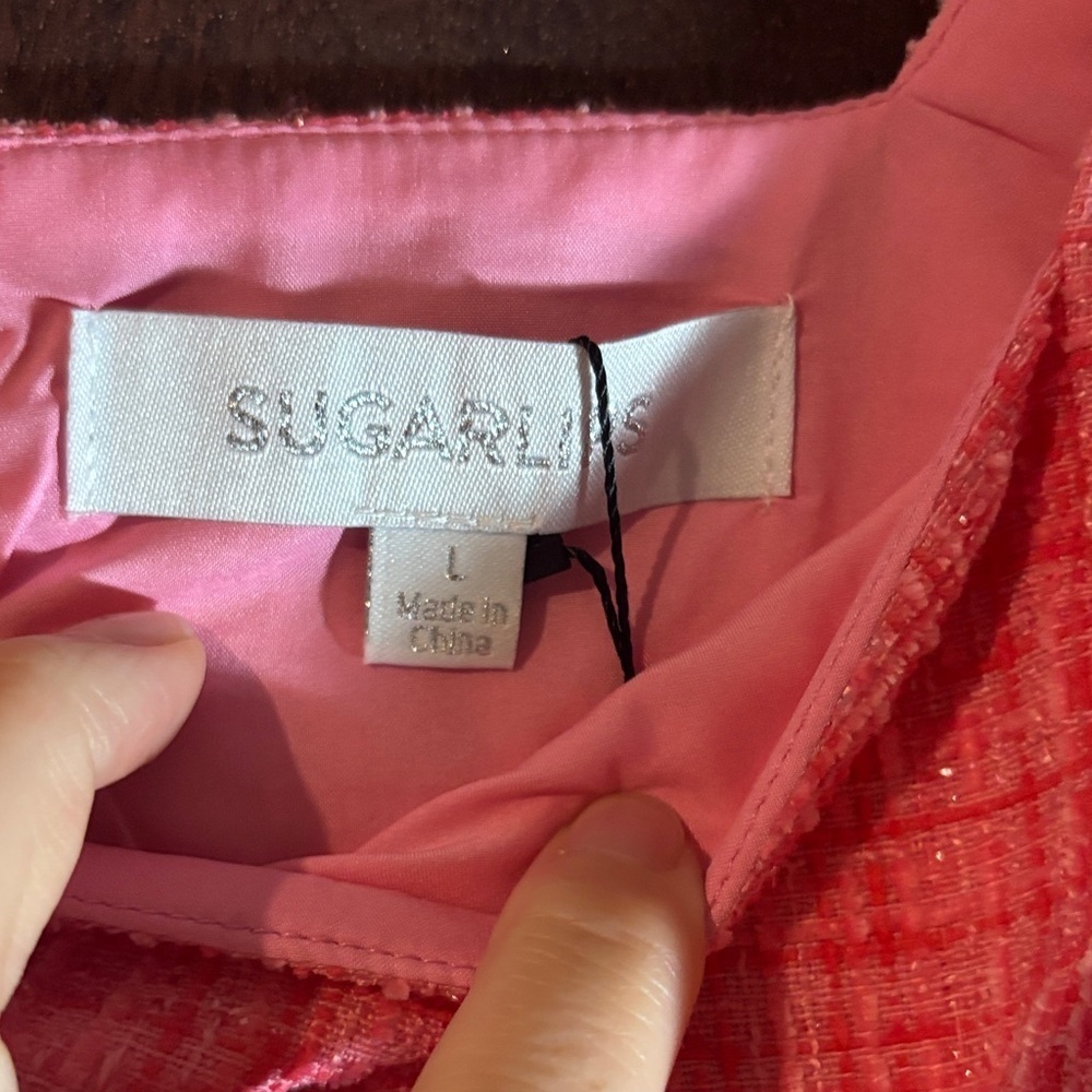 Sugarlips Adriella Pink Tweed Crop Top- Large - Picture 4 of 5